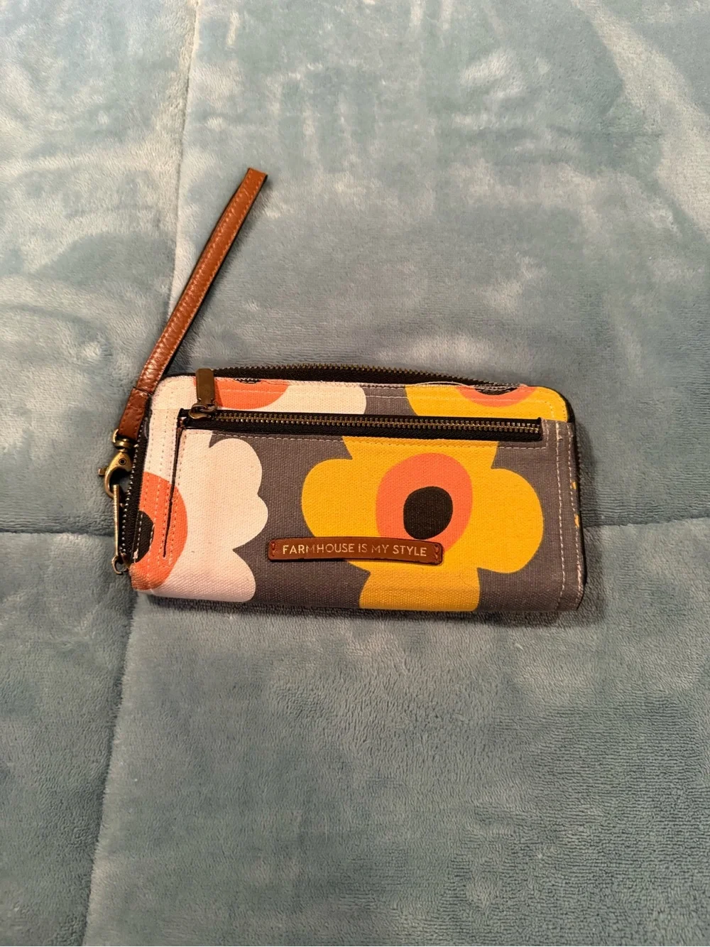 Floral Wristlet Wallet - Yellow, Gray, Orange